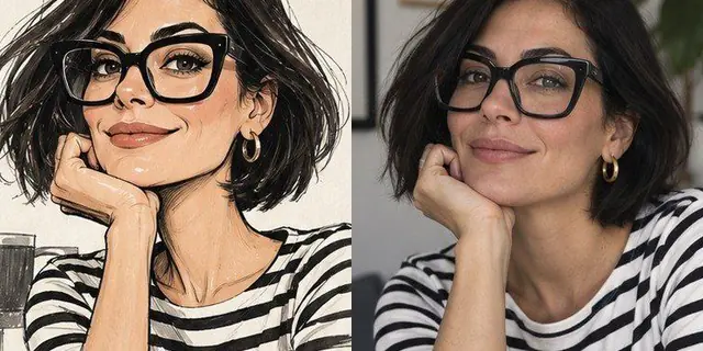 לפני ואחרי עם הפקודה /caricature: קריקטורה מצוירת, מוגזמת אבל מזוהה