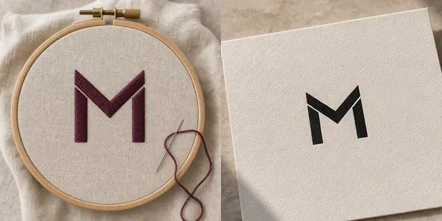 לפני ואחרי עם הפקודה /embroidery: רקמה על בד, בתוך חישוק רקמה