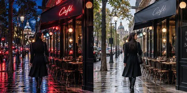 לפני ואחרי עם הפקודה /neonoir: לילה בעיר, ניאונים ורחוב רטוב מגשם