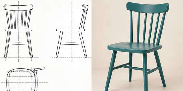 לפני ואחרי עם הפקודה /orthographic: המוצר מלפנים, מהצד ומלמעלה