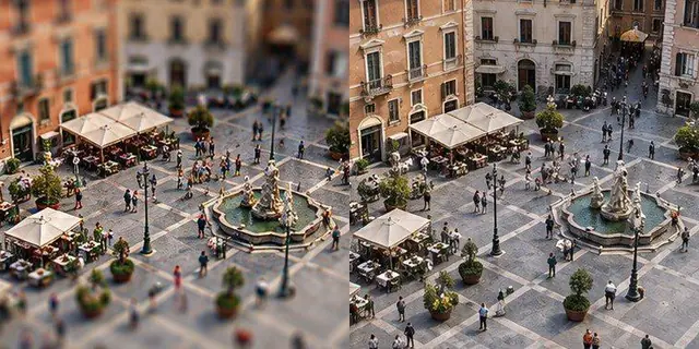 לפני ואחרי עם הפקודה /tiltshift: העיר נראית כמו דגם מיניאטורי