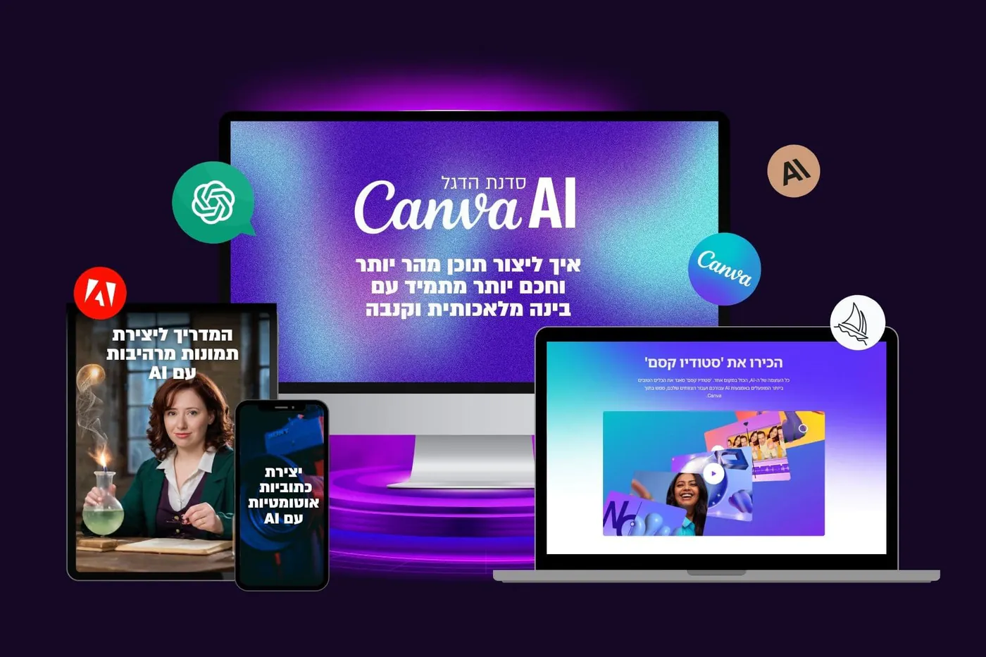 סדנת Canva AI: איך ליצור תוכן מהר יותר וחכם יותר עם בינה מלאכותית וקנבה, על מחשב, טאבלט וטלפון