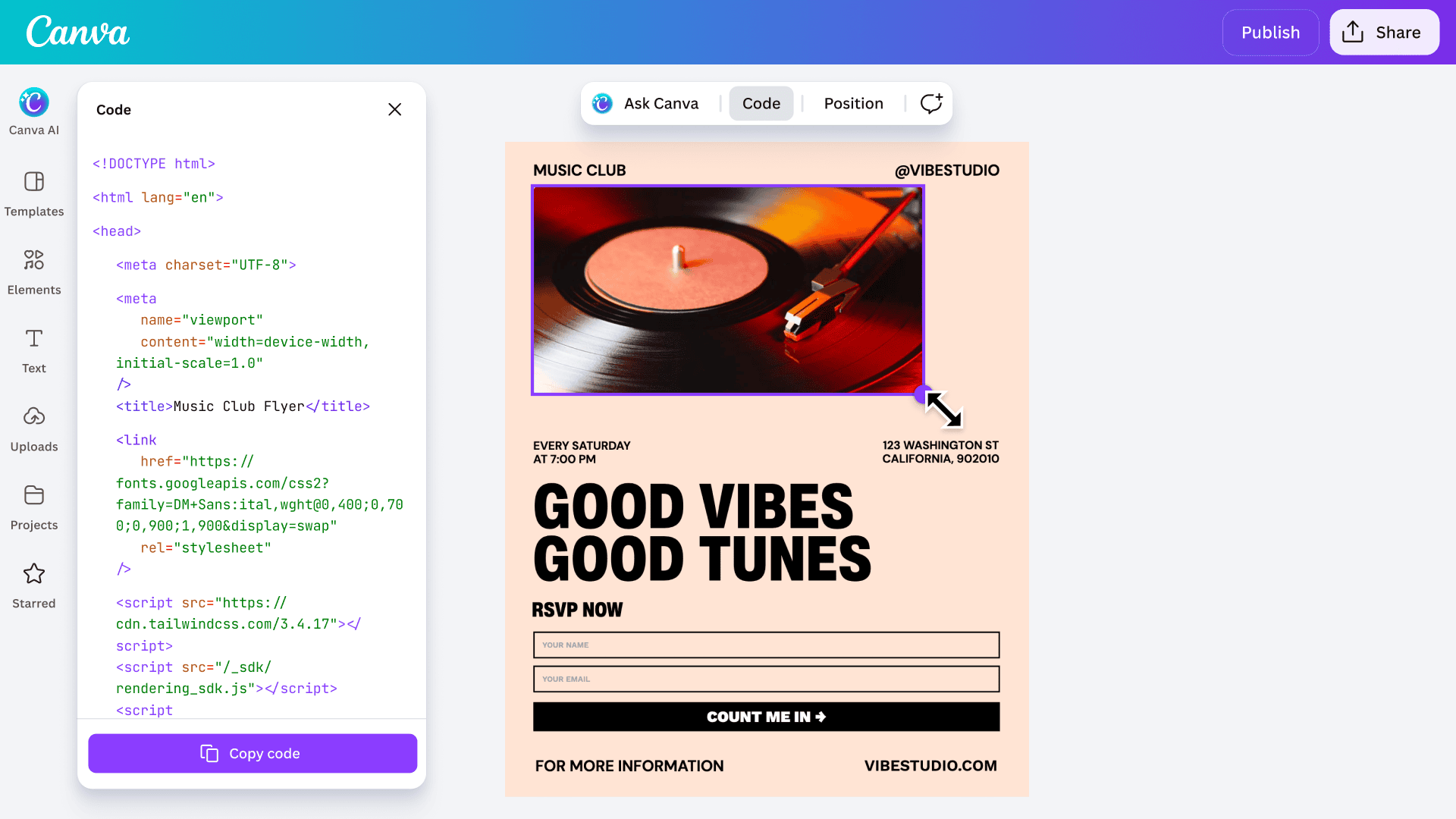 Canva Code 2.0 - עריכה ויזואלית של HTML אינטראקטיבי - Canva Newsroom